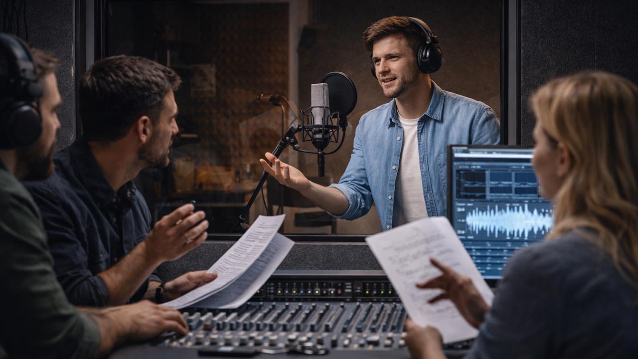 קריין מקצועי בחדר ההפקה